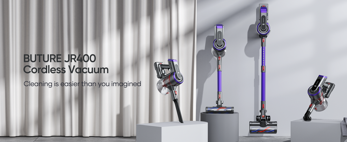 Buture JR400 cordless stick vacuum cleaner provides excellent cleaning results in every home thanks to its 6-in-1 high-performance attachments and touch-screen control.