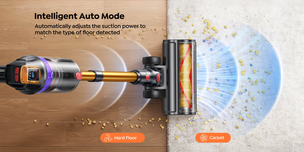Buture VC90 vacuum cleaner with intelligent auto mode that adjusts suction from hard floor to carpet.